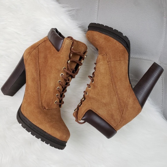 BCBG Maude Brown Suede Lace Up Heeled Booties - Picture 4 of 9